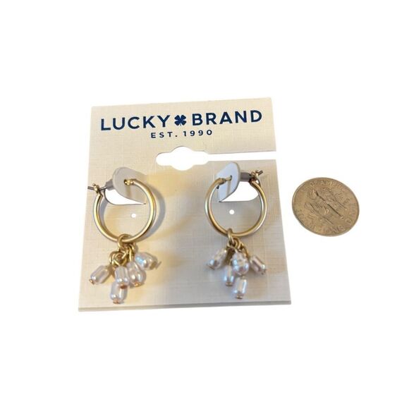 Lucky Brand Matte Gold Pearl Cluster Latchback  Hoops - Picture 6 of 6